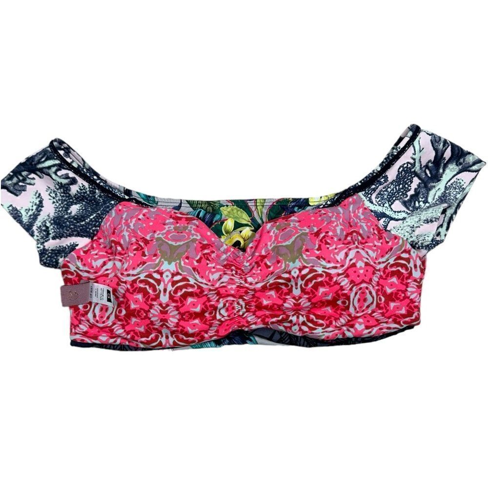 Maaji Swimwear Pink & Grey Tropical Print Reversible Off Shoulder Bikini Top - Picture 4 of 6